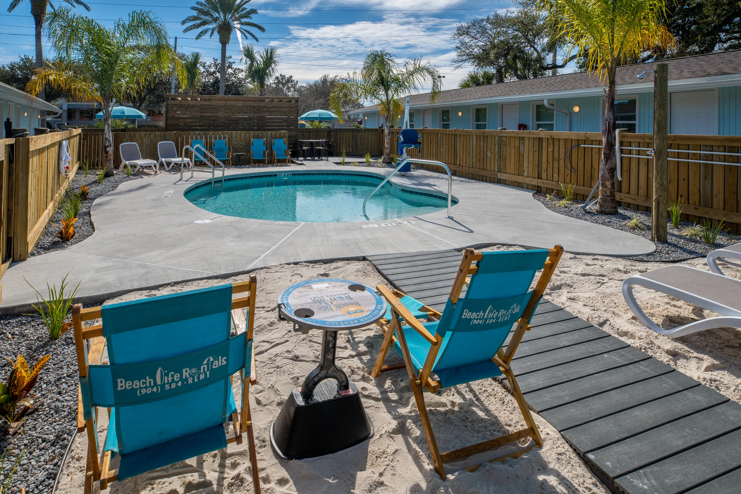 pool with chairs